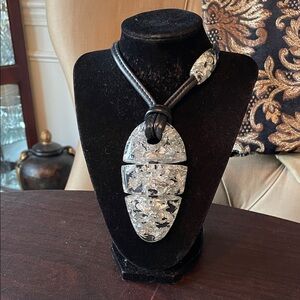 #159 - Statement Black and Silver Resin Pendant Necklace